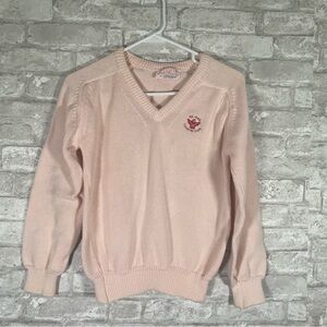 Vintage golf preppy old money Pink V-Neck Sweater sz small tee-bird country club